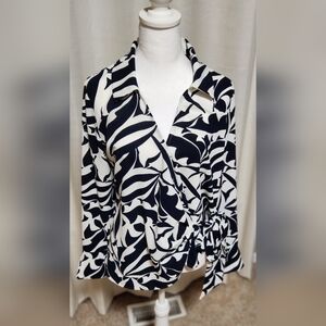 Fortune And Ivy Navy and White 3/4 Sleeve Wrap Dress Blouse
